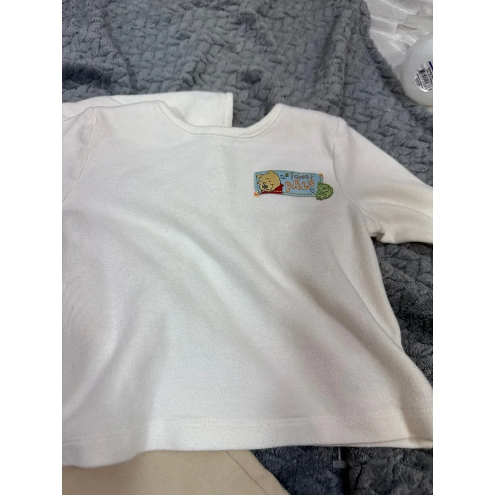 Disney Baby Winnie the Pooh 3 Piece Set 6-9M White Tan‎ Cardigan Shirt Pants